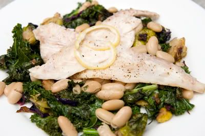 flounder,brussel sprouts,kale,cannellini beans
