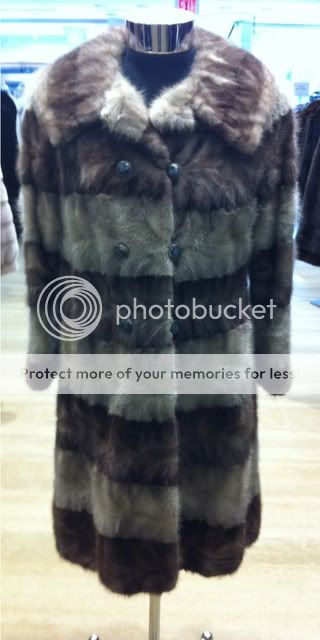 Blue Iris and Sapphire Gray Mink Sections Fur 3/4 Coat  